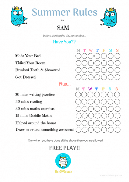 Printable: Summer Rules Checklist For Long Summer Holidays
