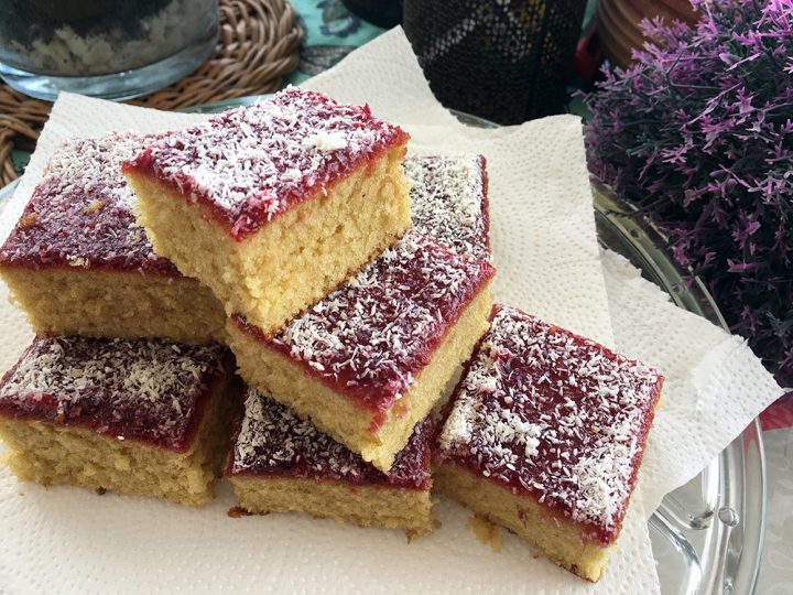 Jam and Coconut Tray Bake