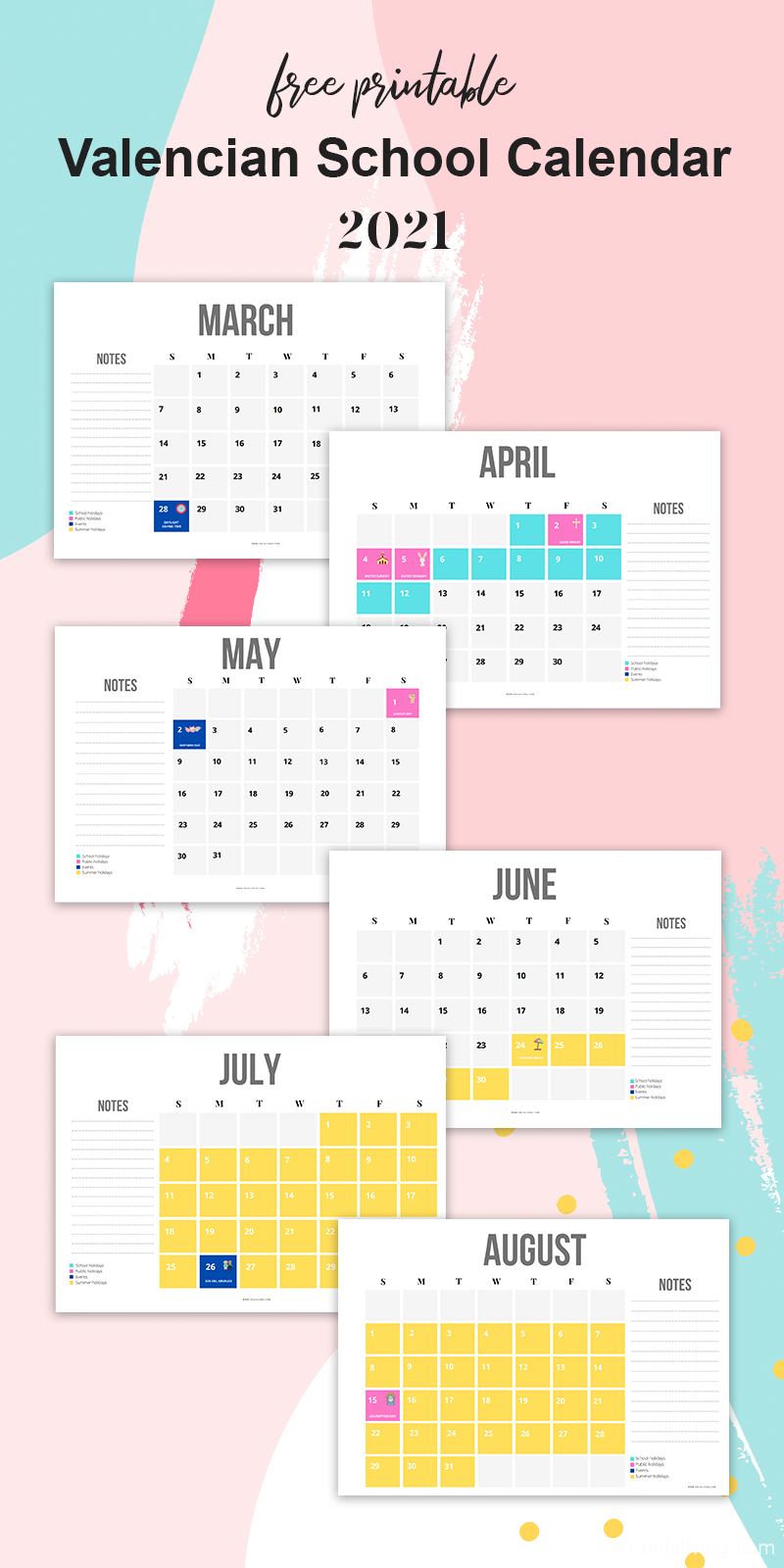 Printable Valencian School Calendar 2021 In English FREE PRINTABLE